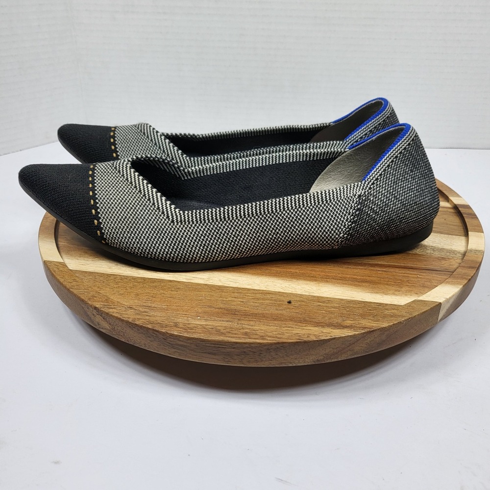 Rothy's The Point Flats Womens 7.5 Black White Herringbone Excellent Pointed Toe